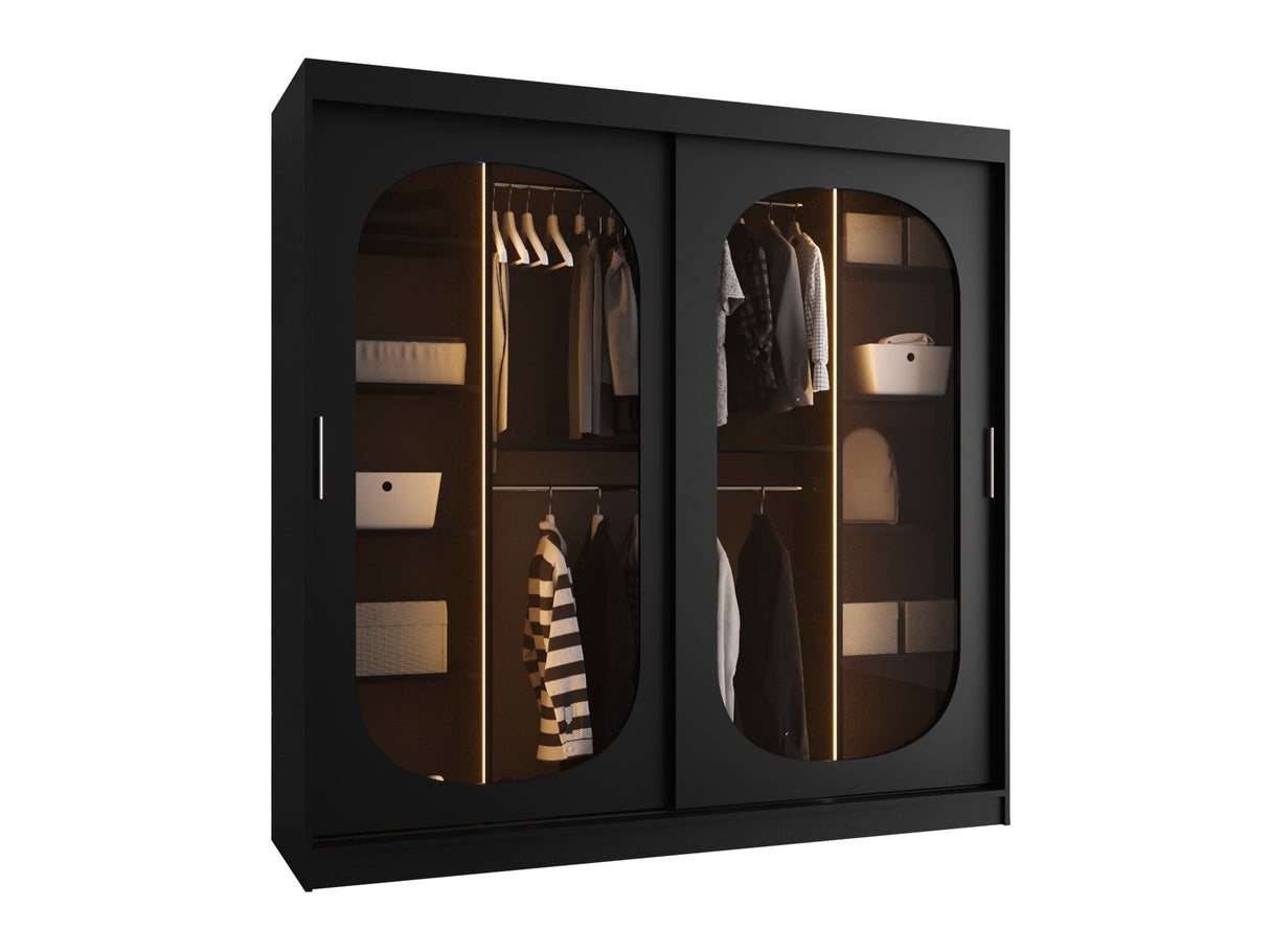 Gardróbszekrény Szafa 200 BAHRAJN, Szín: Fekete, Fiókok: Igen, Led világítás: Igen