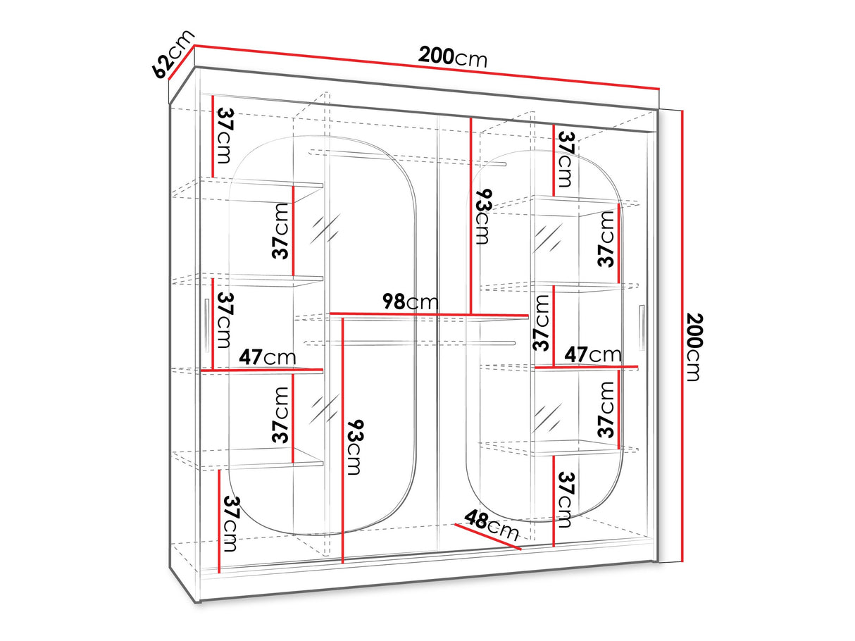 Gardróbszekrény Szafa 200 BAHRAJN, Szín: Kasmír, Fiókok: Nem, Led világítás: Igen