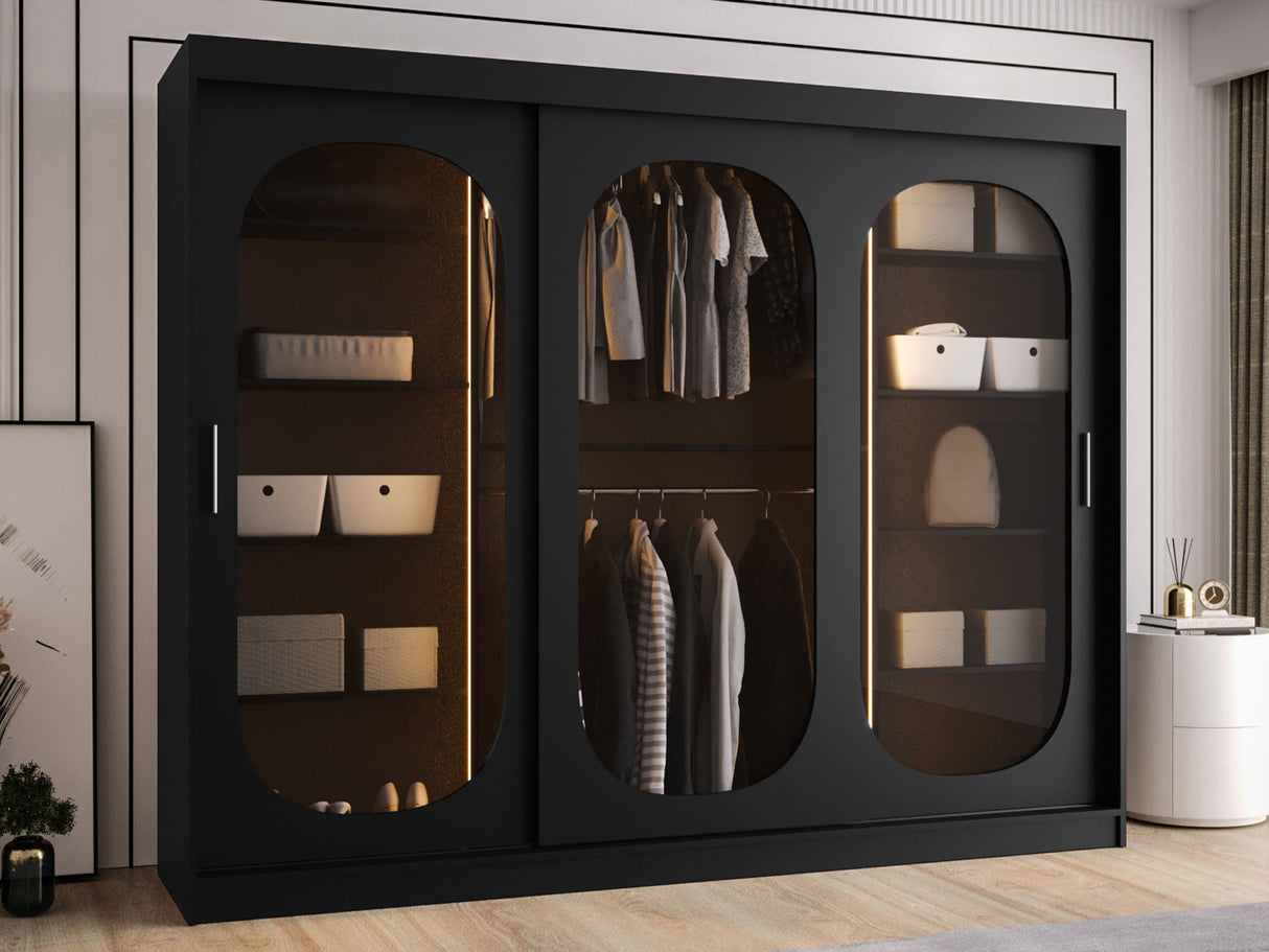 Gardróbszekrény Szafa 250 BAHRAJN, Szín: Fekete, Fiókok: Nem, Led világítás: Igen