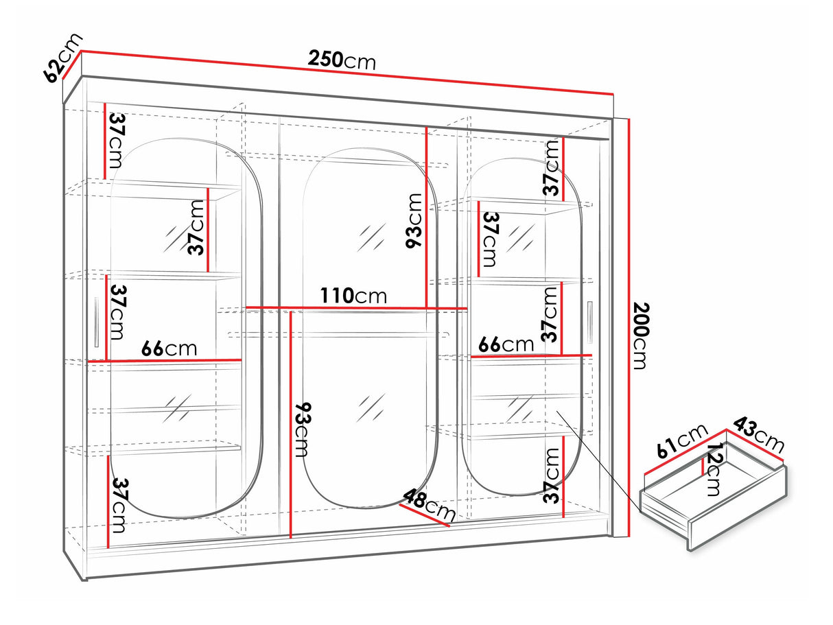 Gardróbszekrény Szafa 250 BAHRAJN, Szín: Fekete, Fiókok: Igen, Led világítás: Nem