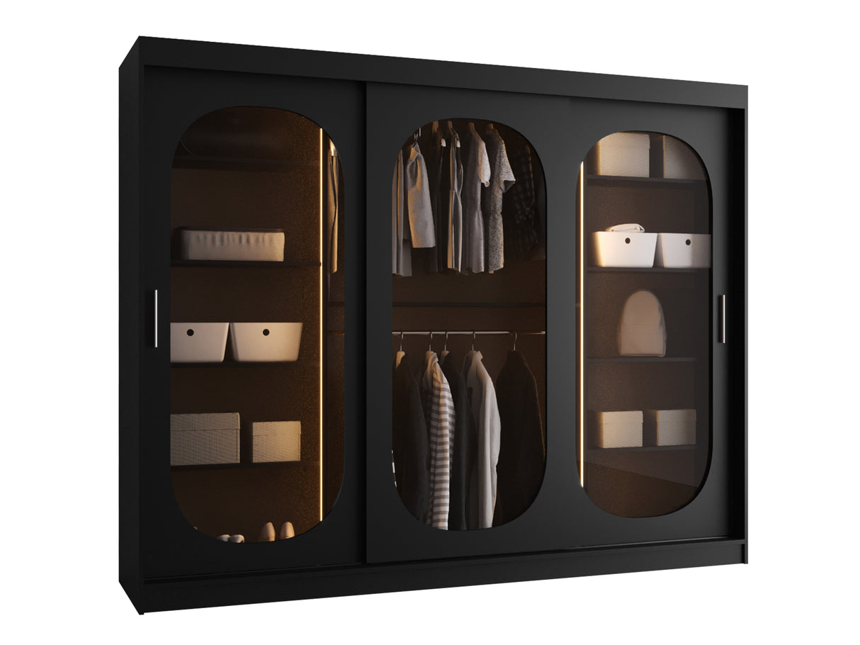 Gardróbszekrény Szafa 250 BAHRAJN, Szín: Fekete, Fiókok: Igen, Led világítás: Igen