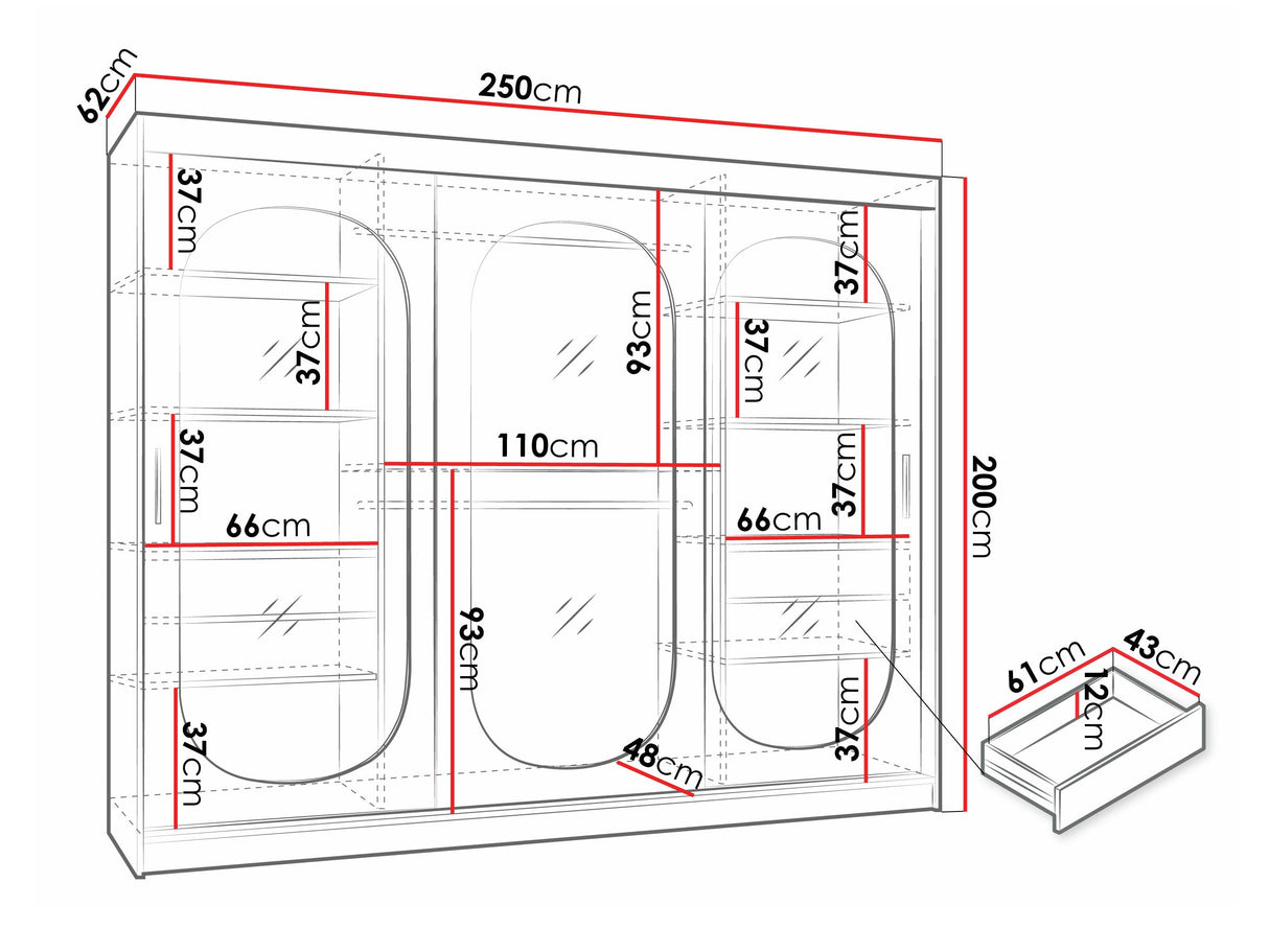 Gardróbszekrény Szafa 250 BAHRAJN, Szín: Fekete, Fiókok: Igen, Led világítás: Igen