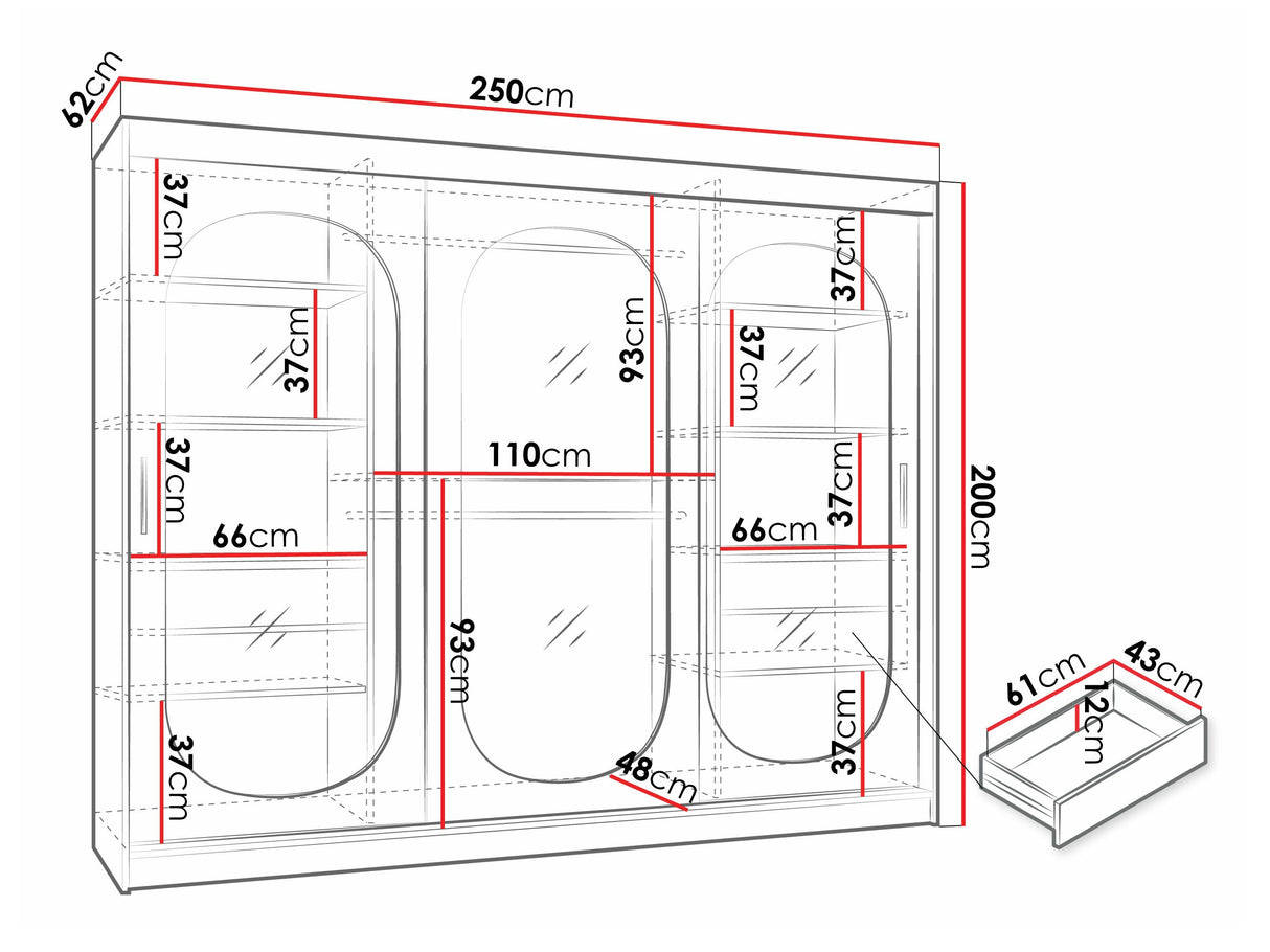 Gardróbszekrény Szafa 250 BAHRAJN, Szín: Kasmír, Fiókok: Igen, Led világítás: Nem