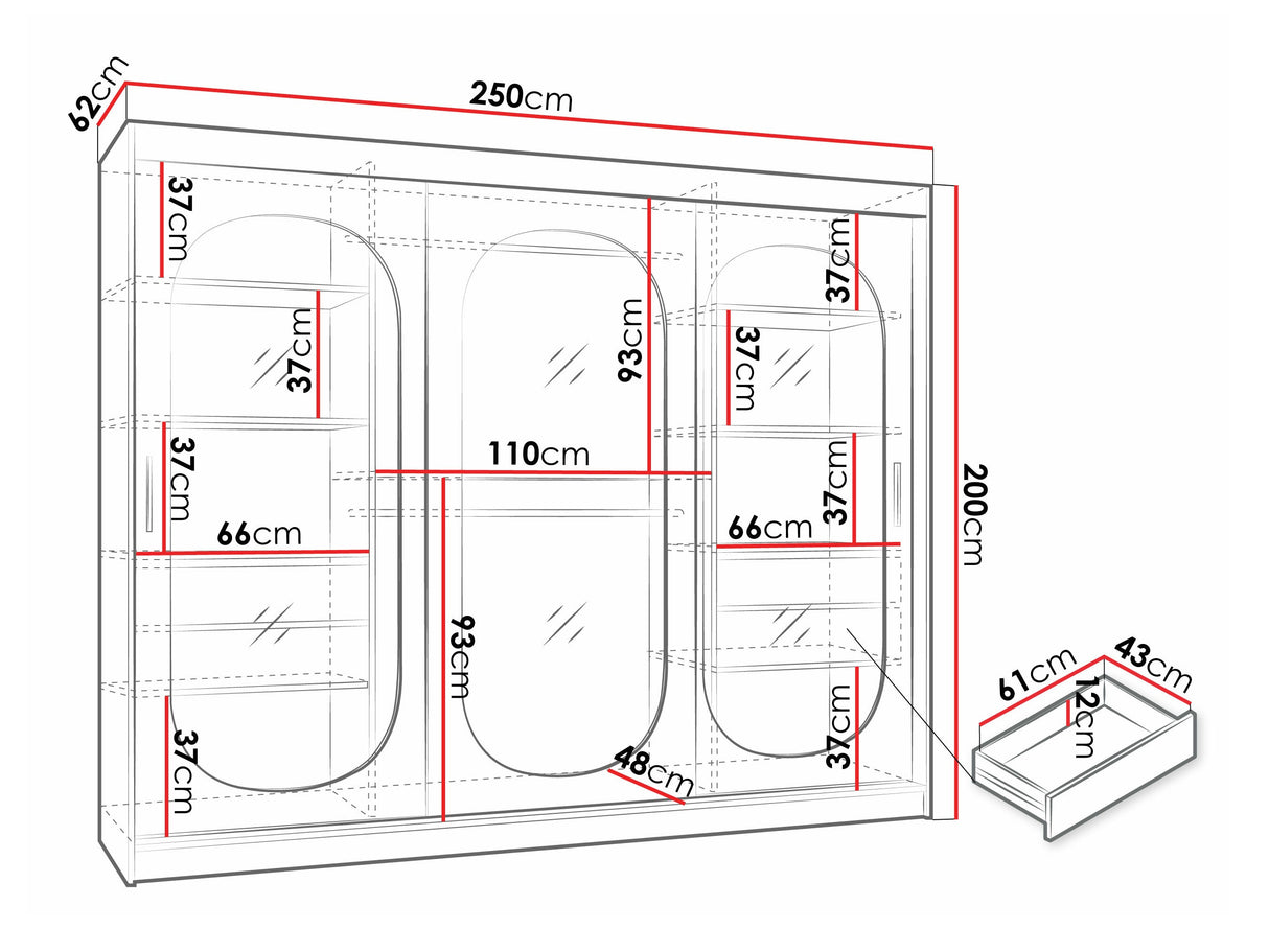 Gardróbszekrény Szafa 250 BAHRAJN, Szín: Kasmír, Fiókok: Igen, Led világítás: Igen