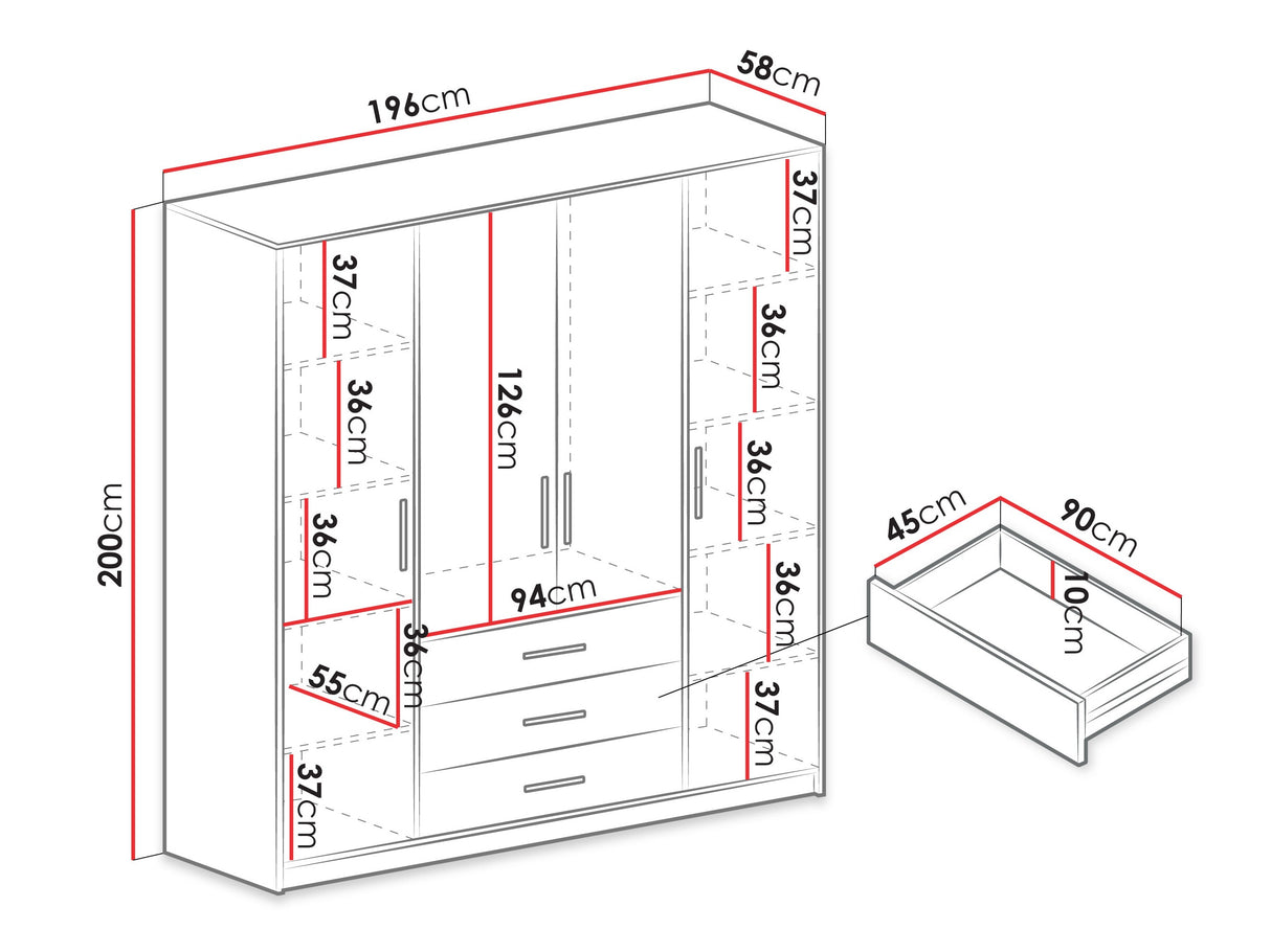 Gardróbszekrény Szafa BALI D4 Kaszmir/Lustro