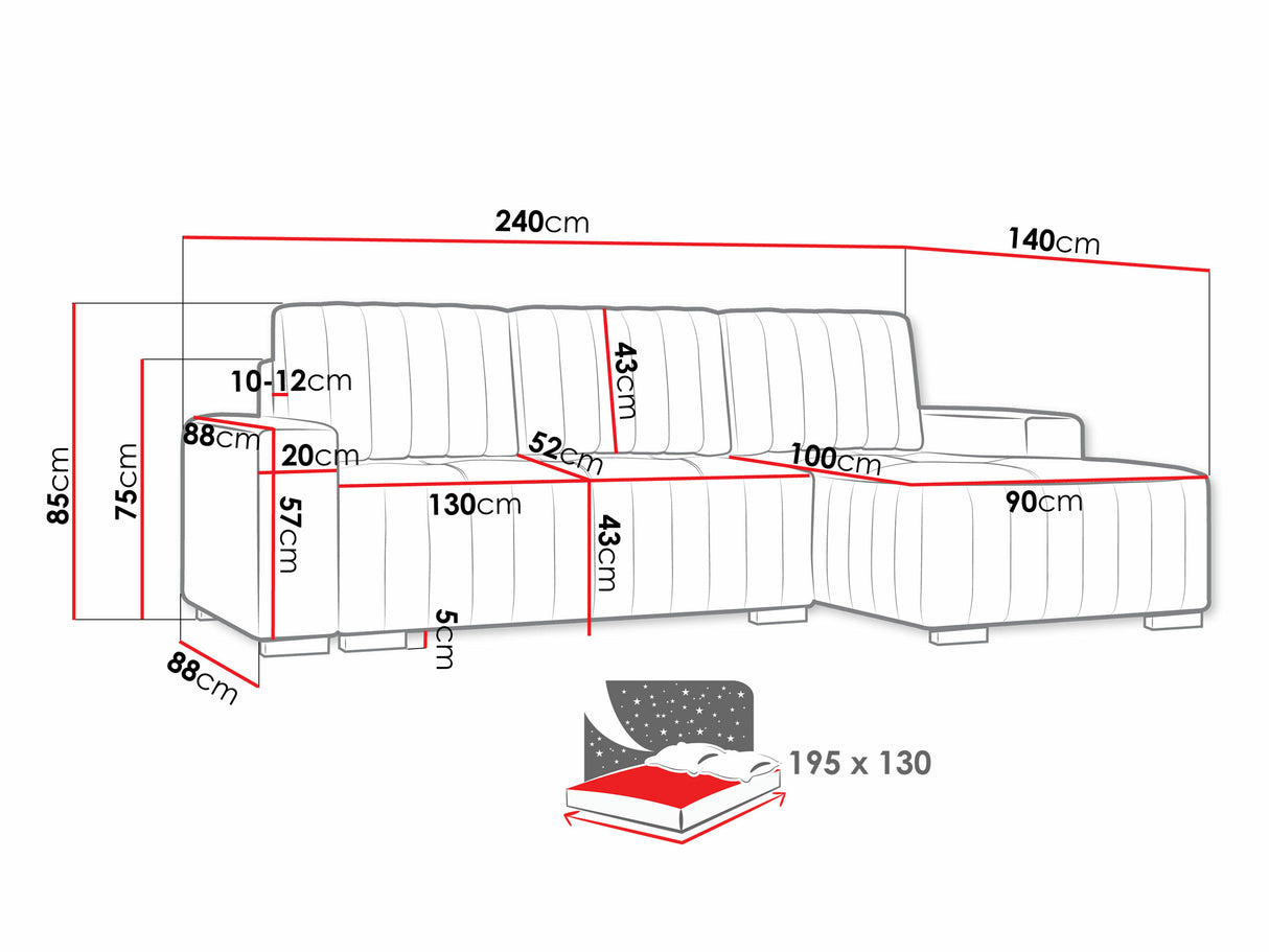 Sarokkanapé HUGO (Pulah), Szín: Manila 26, Változatok: Jobbos