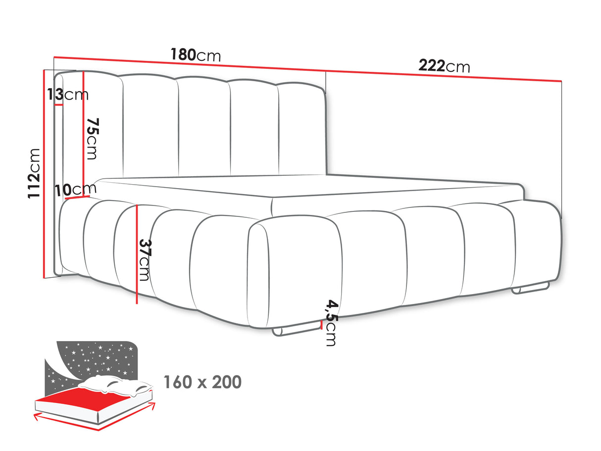 Ágy Łóżko tapicerowane WIZKO, Szín: Abriamo 9, Alvó felület mérete: 160 x 200 cm