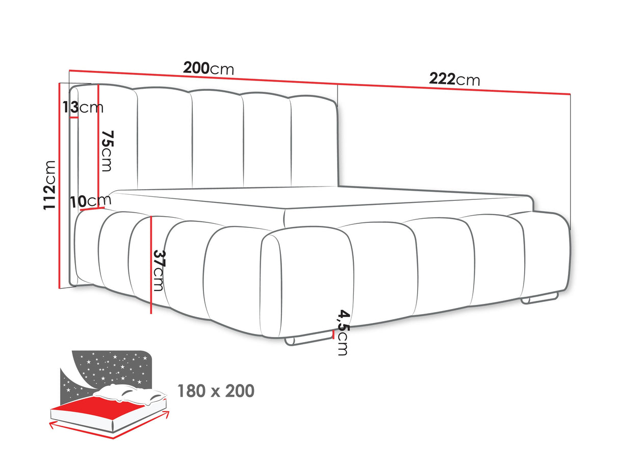 Ágy Łóżko tapicerowane WIZKO, Szín: Paros 02, Alvó felület mérete: 180 x 200 cm