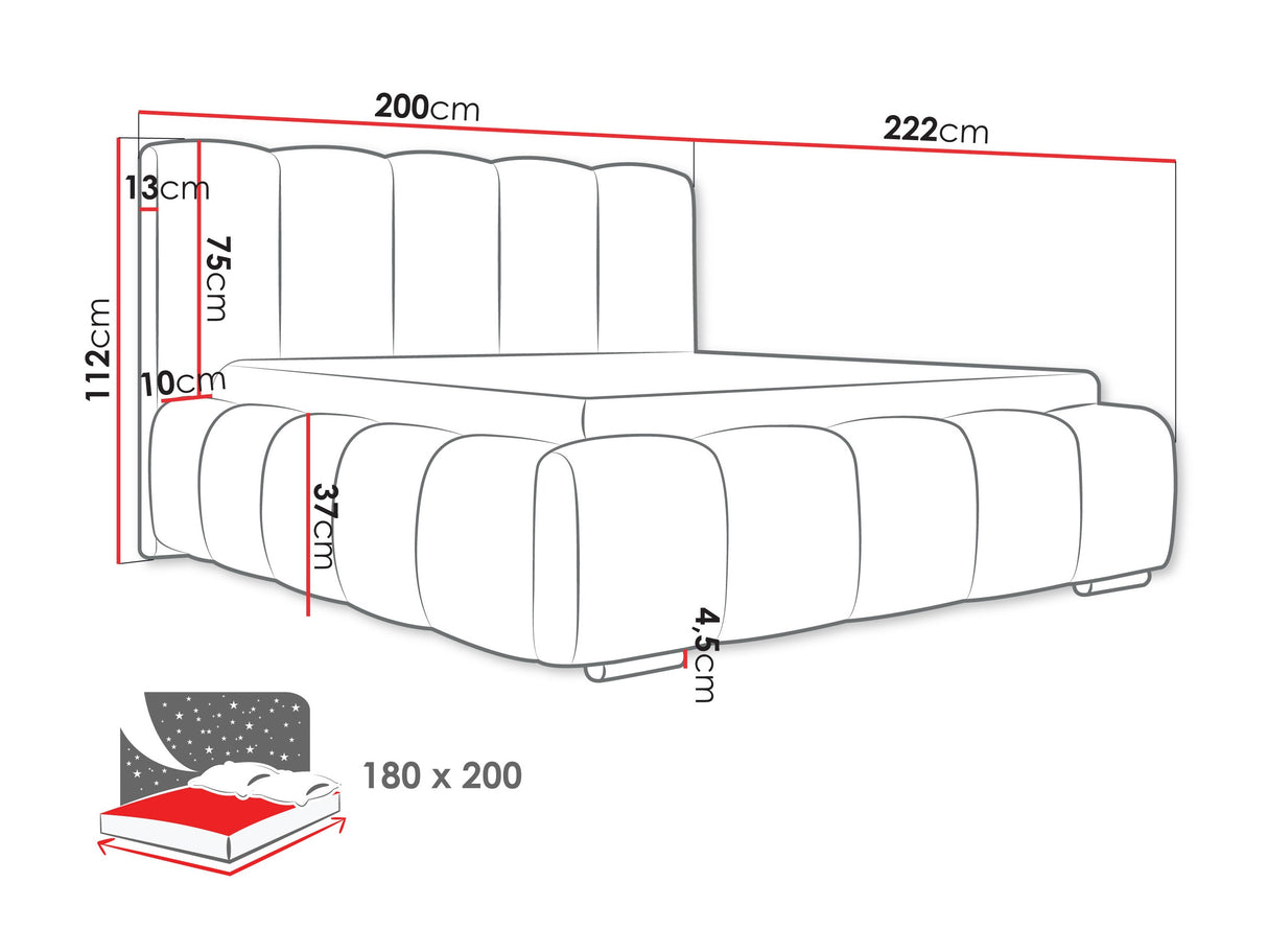 Ágy Łóżko tapicerowane WIZKO, Szín: Kronos 19, Alvó felület mérete: 180 x 200 cm
