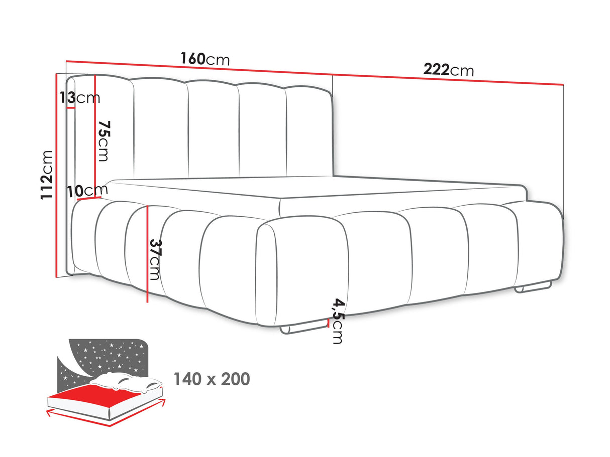 Ágy Łóżko tapicerowane WIZKO, Szín: Abriamo 4, Alvó felület mérete: 140 x 200 cm