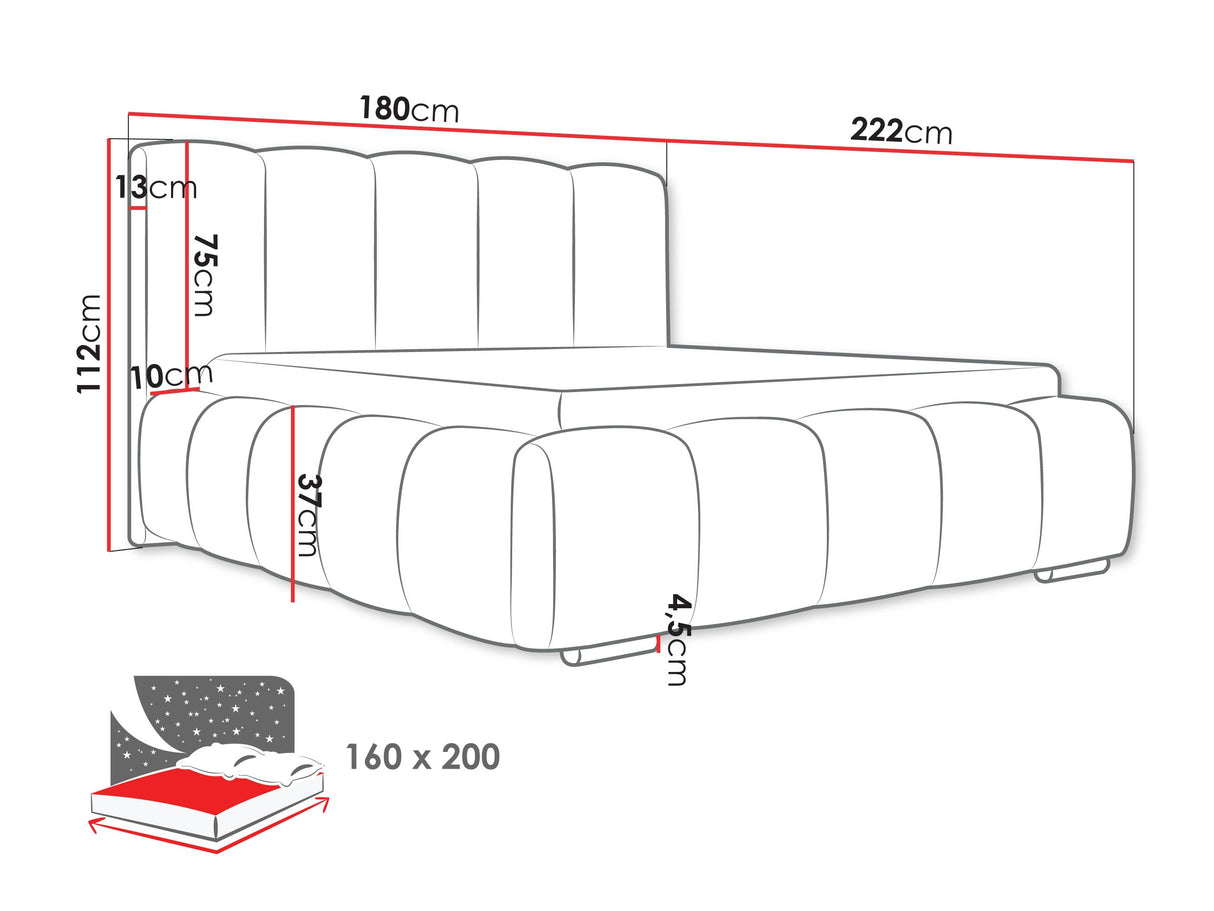 Ágy Łóżko tapicerowane WIZKO, Szín: Abriamo 3, Alvó felület mérete: 160 x 200 cm