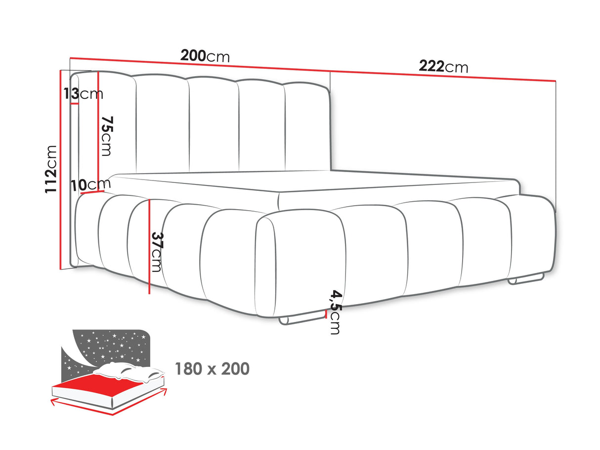 Ágy Łóżko tapicerowane WIZKO, Szín: Abriamo 3, Alvó felület mérete: 180 x 200 cm