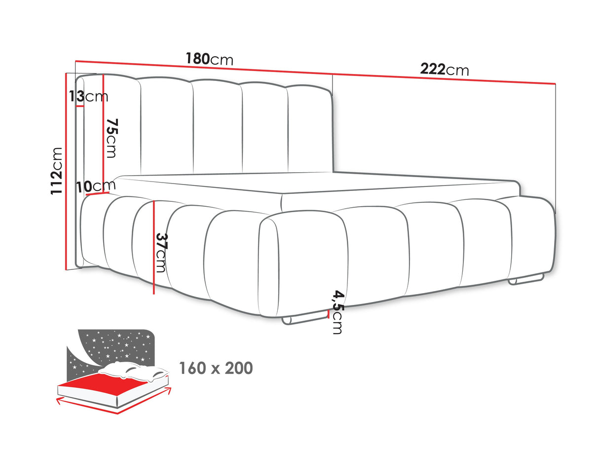 Ágy Łóżko tapicerowane WIZKO, Szín: Abriamo 8, Alvó felület mérete: 160 x 200 cm