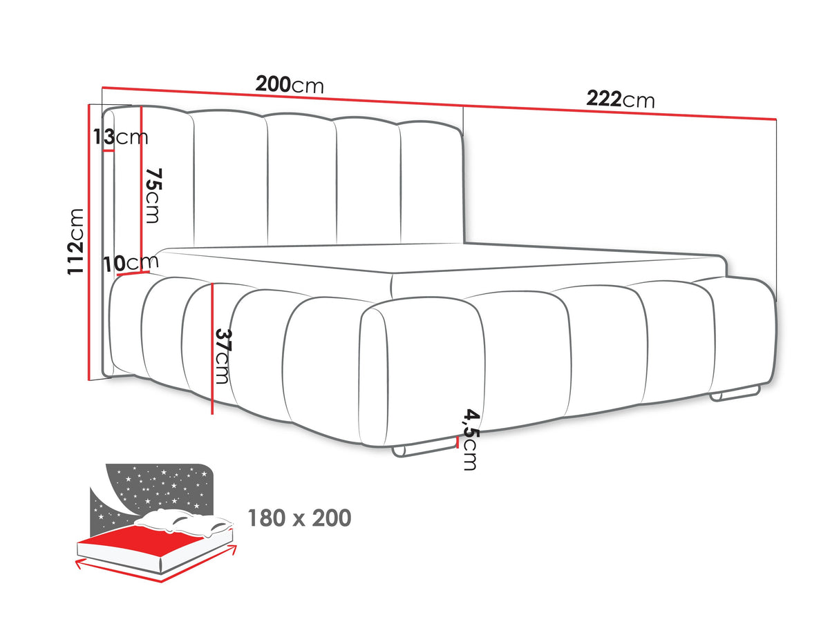 Ágy Łóżko tapicerowane WIZKO, Szín: Abriamo 8, Alvó felület mérete: 180 x 200 cm