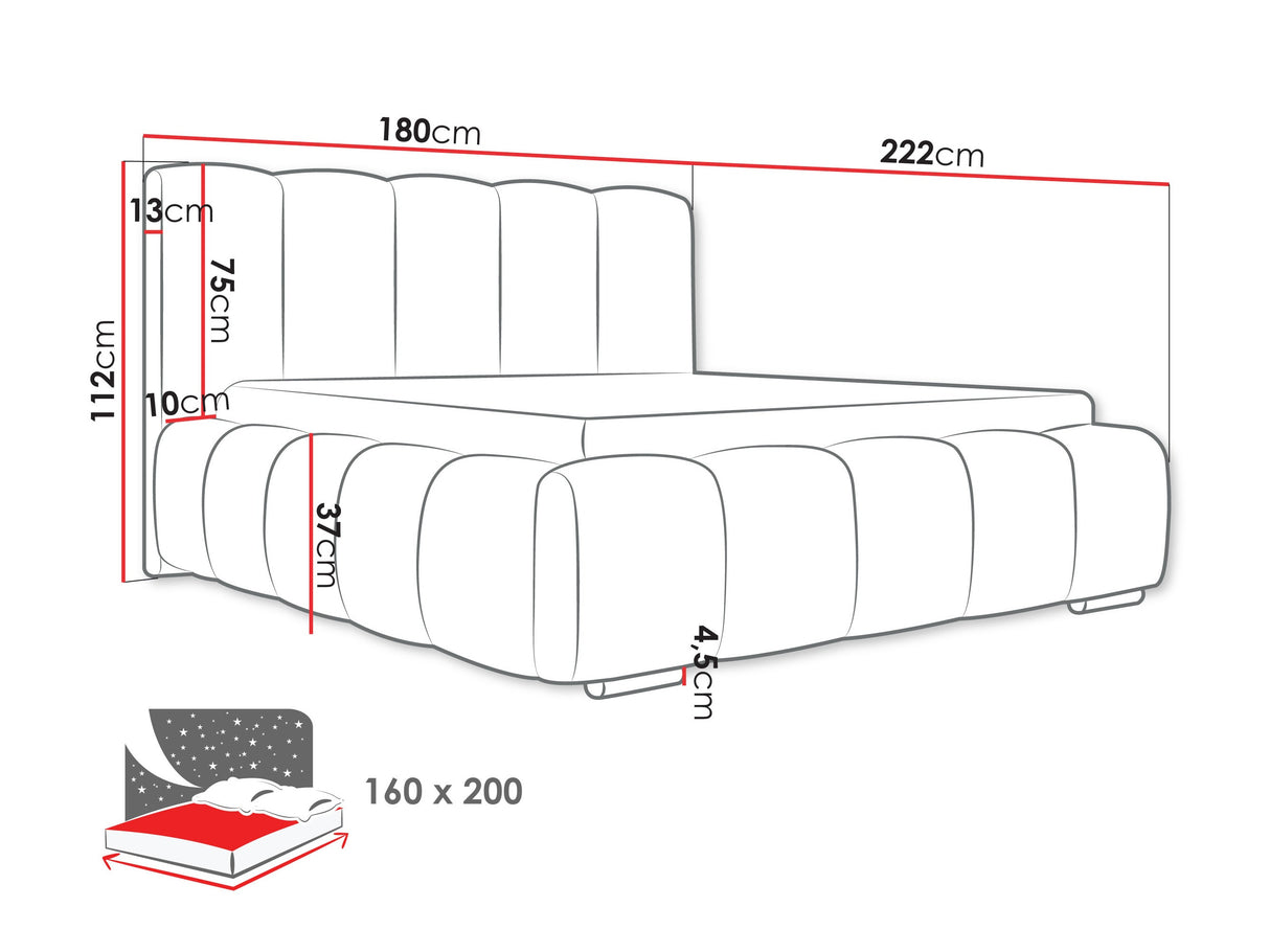 Ágy Łóżko tapicerowane WIZKO, Szín: Abriamo 11, Alvó felület mérete: 160 x 200 cm