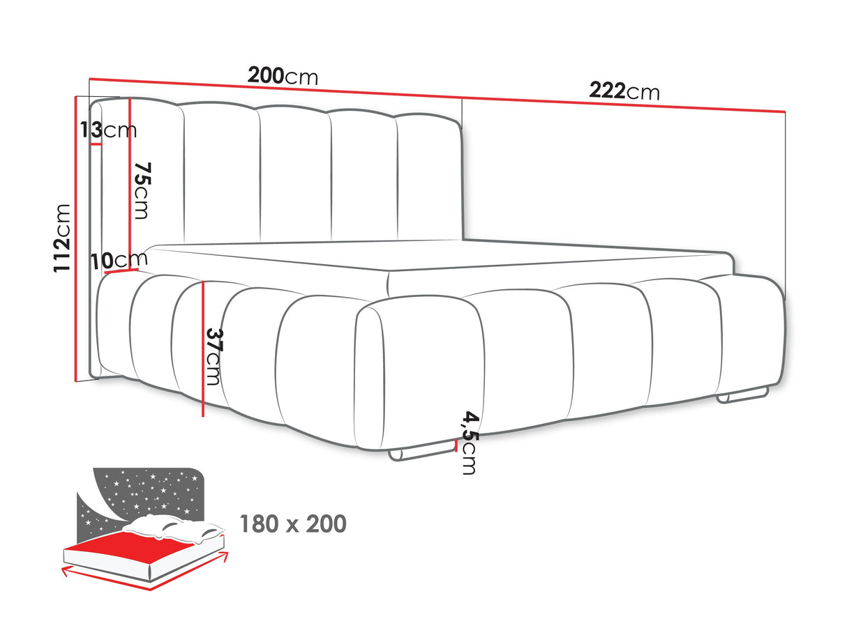 Ágy Łóżko tapicerowane WIZKO, Szín: Abriamo 11, Alvó felület mérete: 180 x 200 cm