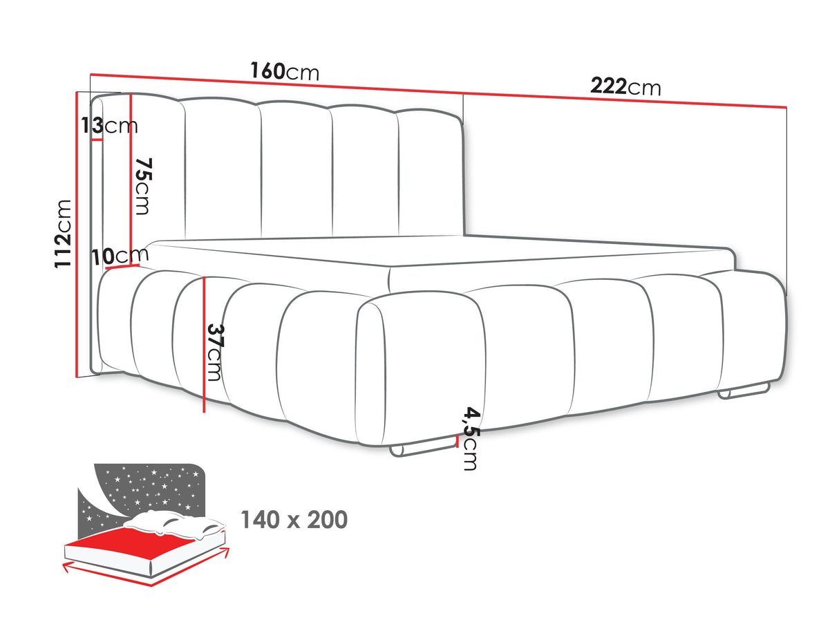 Ágy Łóżko tapicerowane WIZKO, Szín: Abriamo 9, Alvó felület mérete: 140 x 200 cm