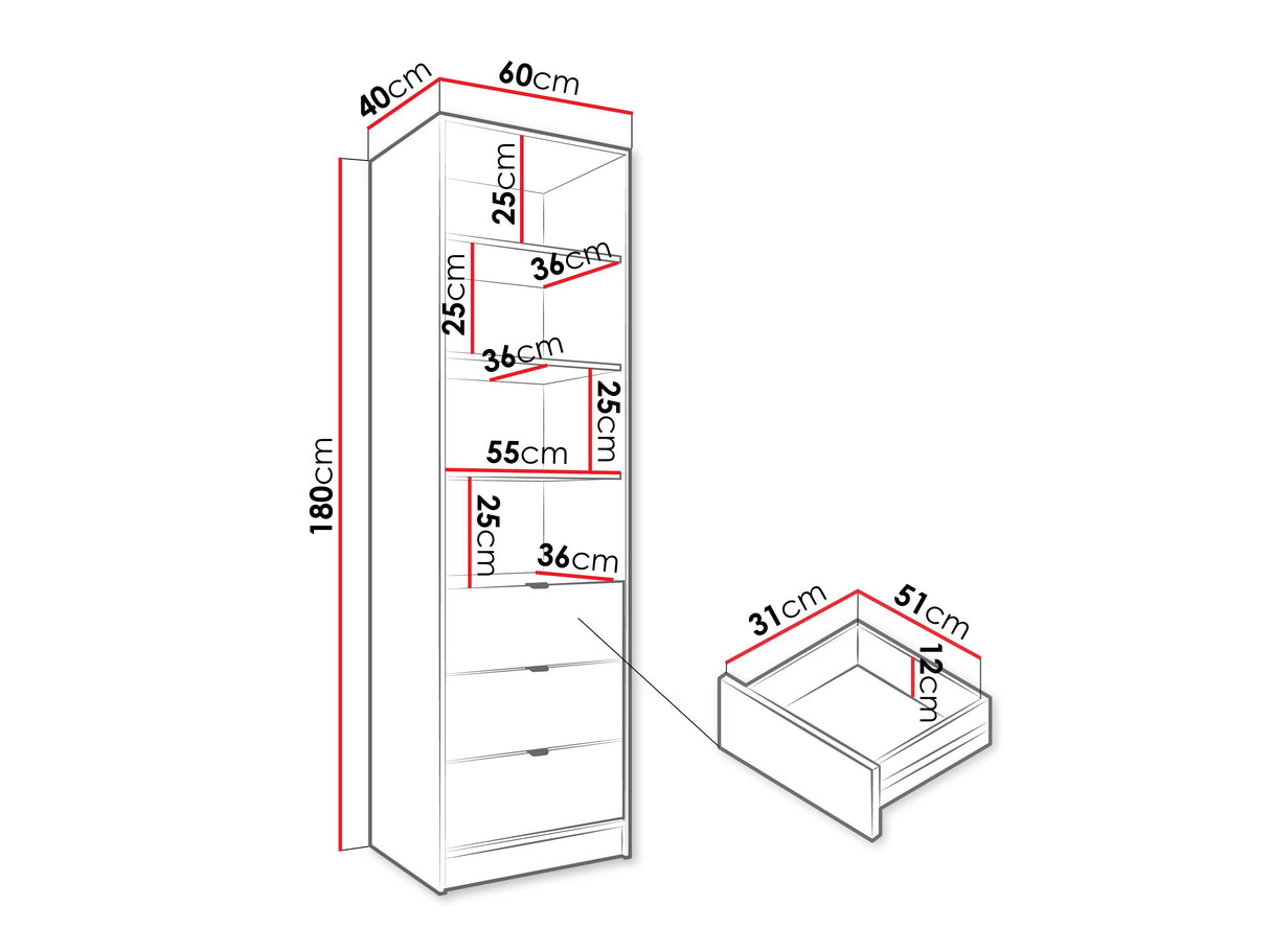 Könyvespolc 3SZ TIRENO, Szín: Fehér