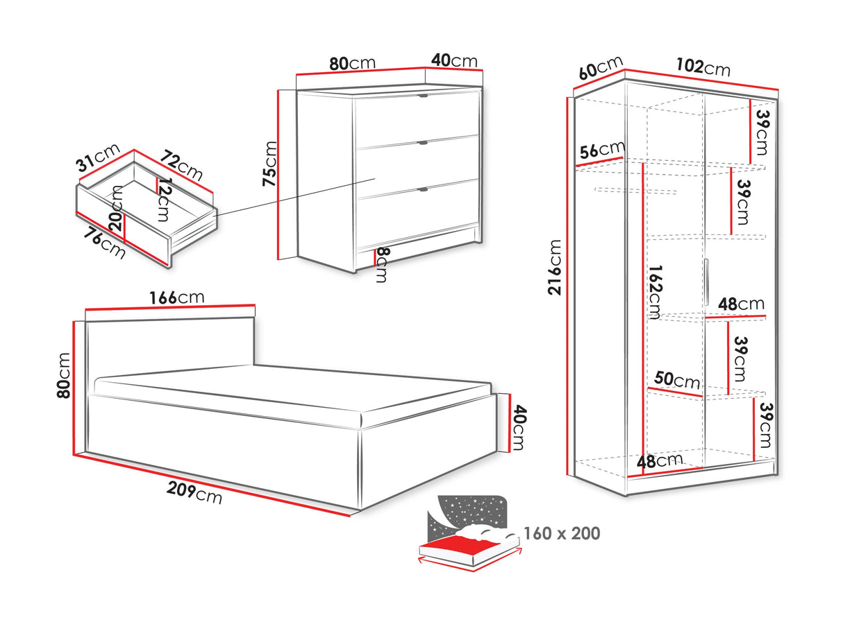 Hálószoba garnitúra Meble TIRENO III Biały Bársony/Ryfle Biała 5903211429033