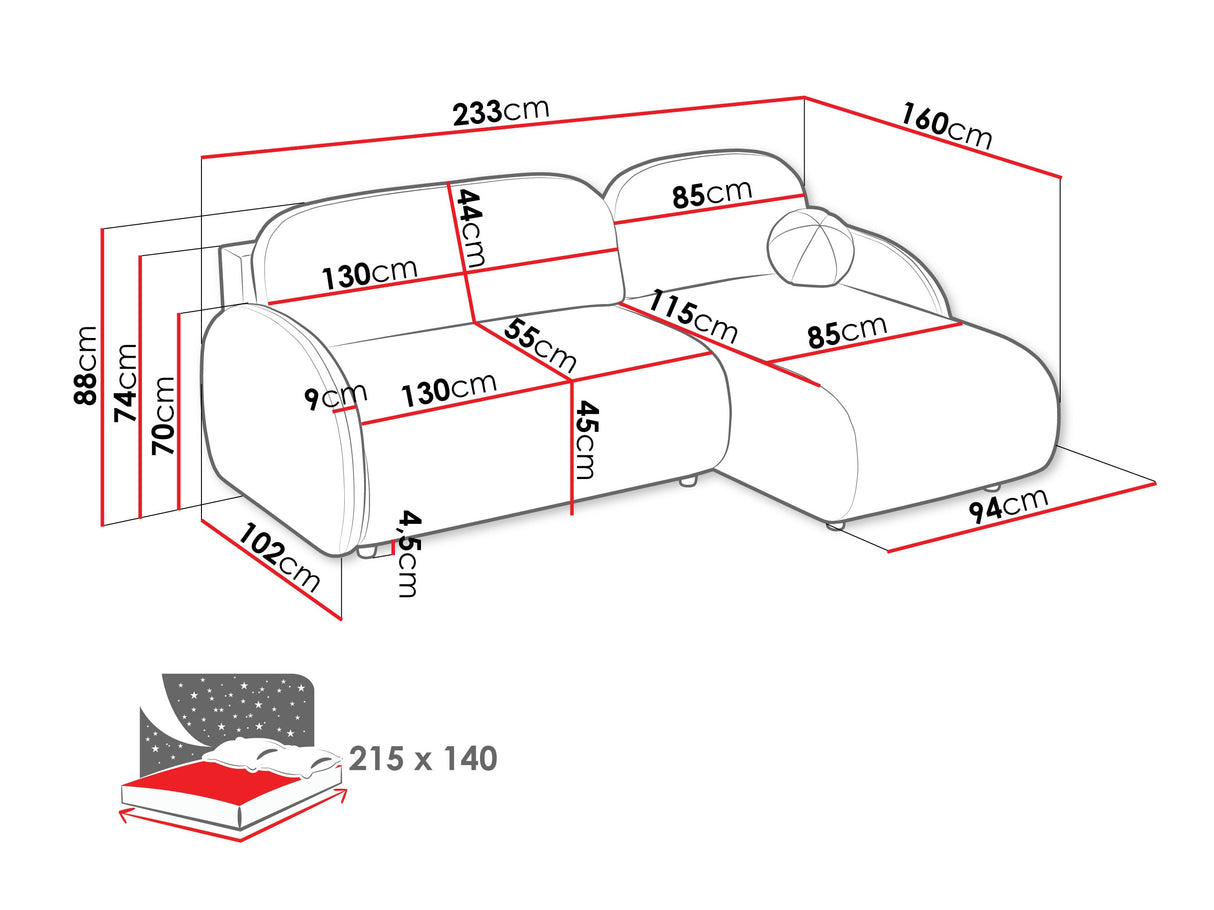 Sarokkanapé Narożnik DREAM L 2R+LC, Szín: Sereno 684