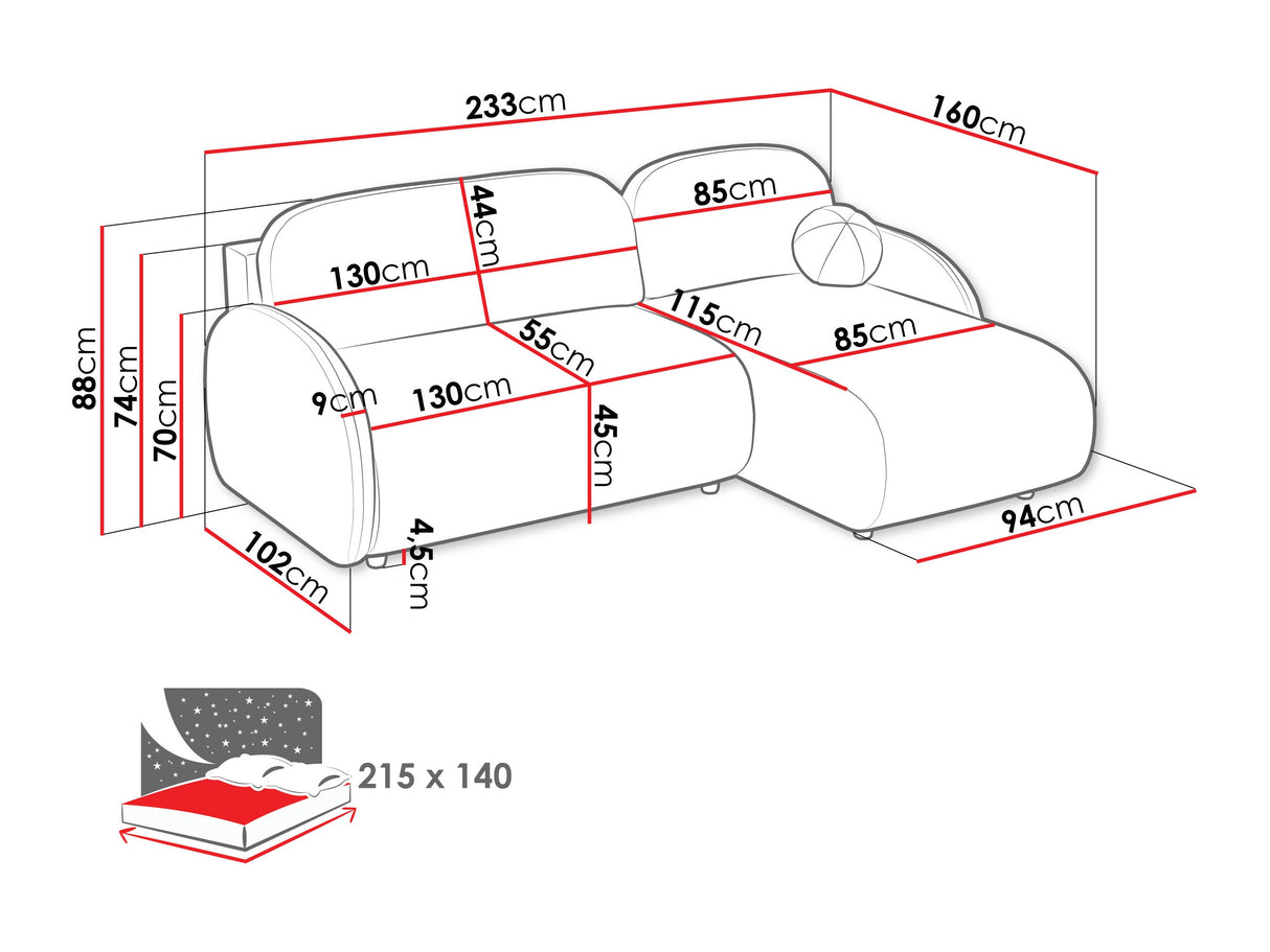 Sarokkanapé Narożnik DREAM L 2R+LC, Szín: Sereno 687