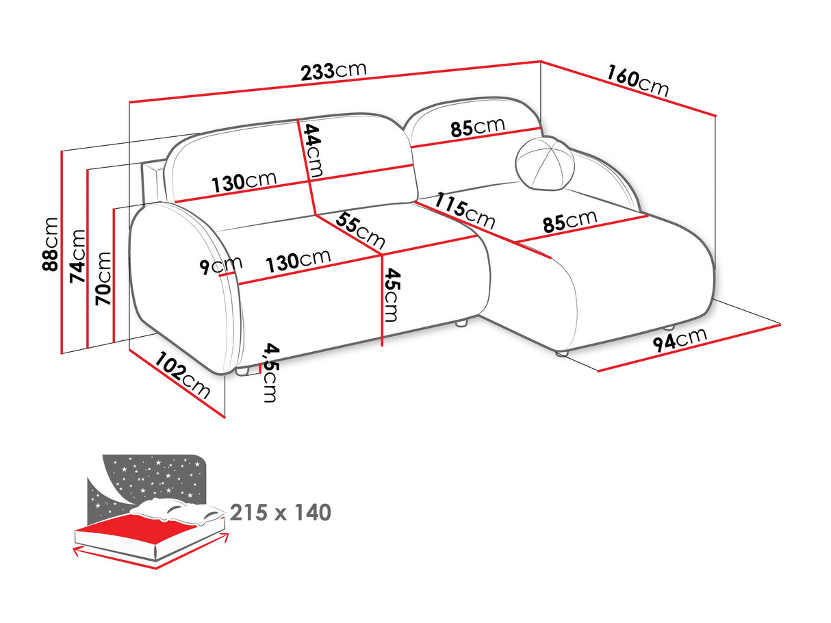 Sarokkanapé Narożnik DREAM L 2R+LC, Szín: Sereno 689
