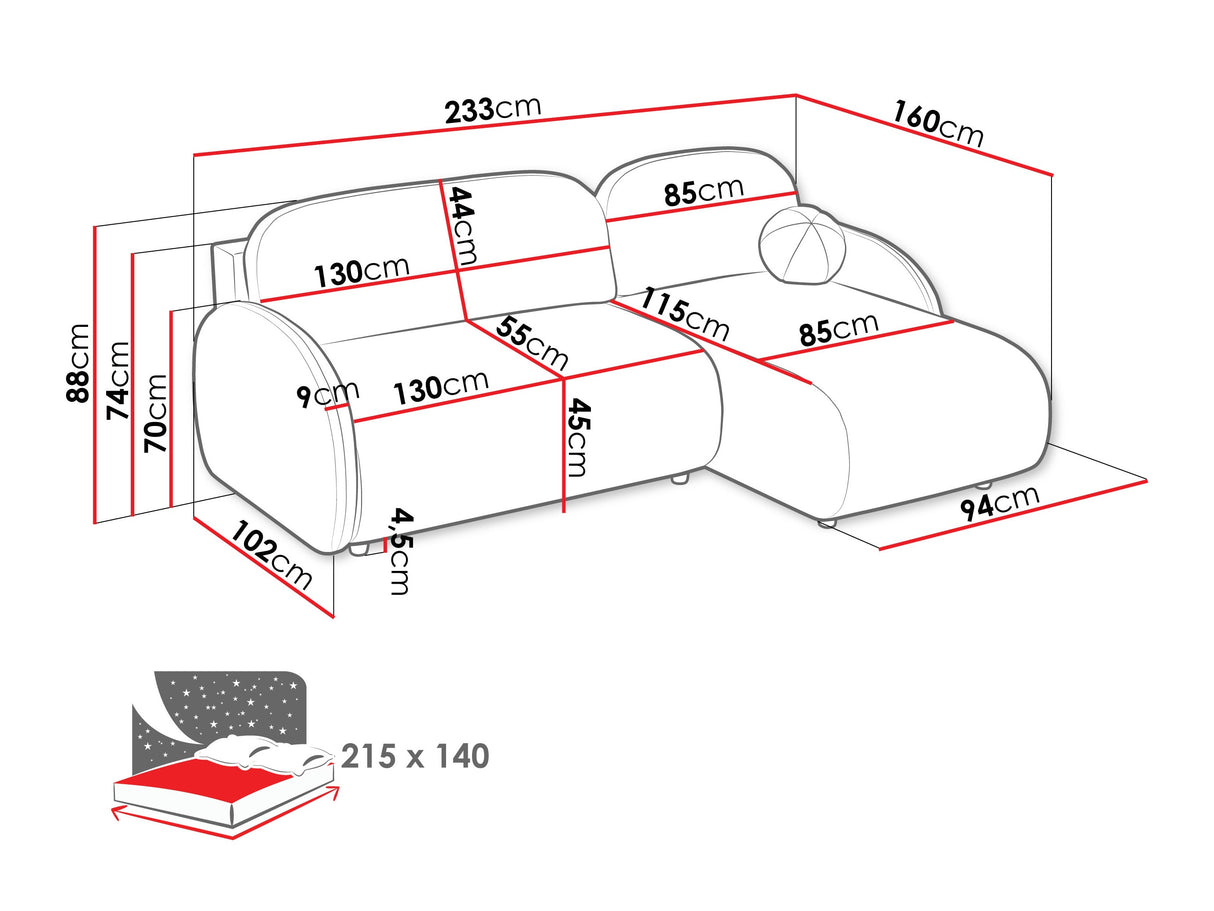 Sarokkanapé Narożnik DREAM L 2R+LC, Szín: Sereno 692