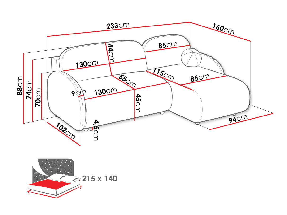 Sarokkanapé Narożnik DREAM L 2R+LC, Szín: Sereno 695