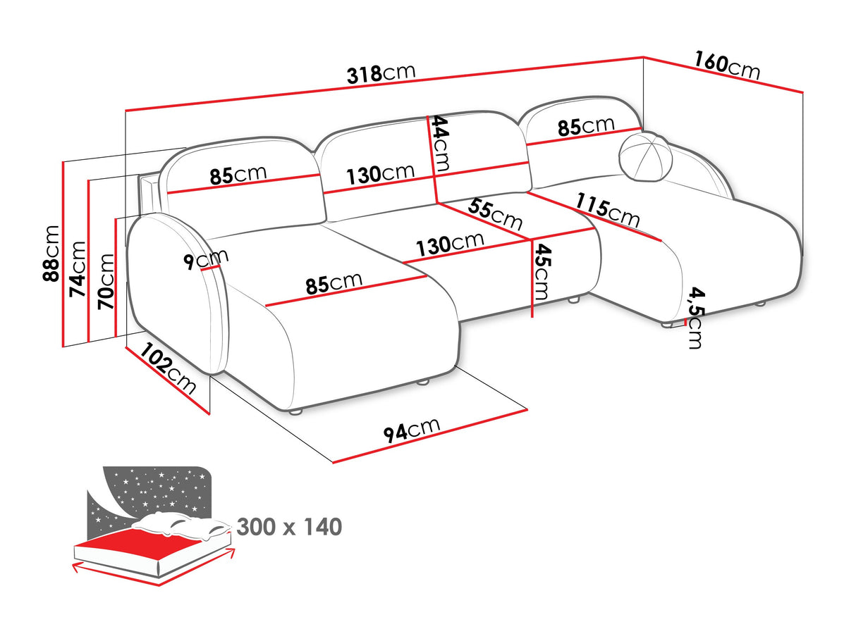 Sarokkanapé Narożnik DREAM U 2R+LC, Szín: Sereno 681