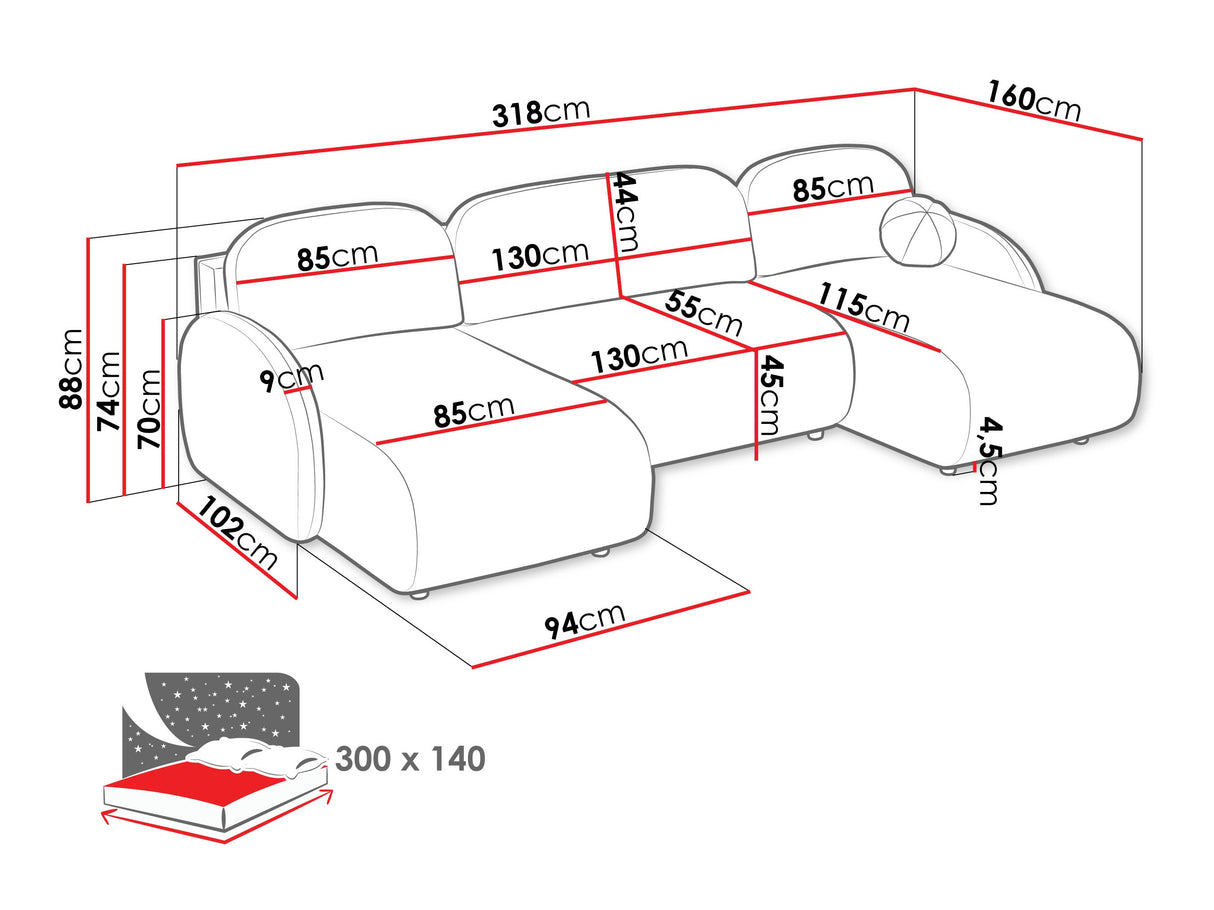 Sarokkanapé Narożnik DREAM U 2R+LC, Szín: Sereno 682
