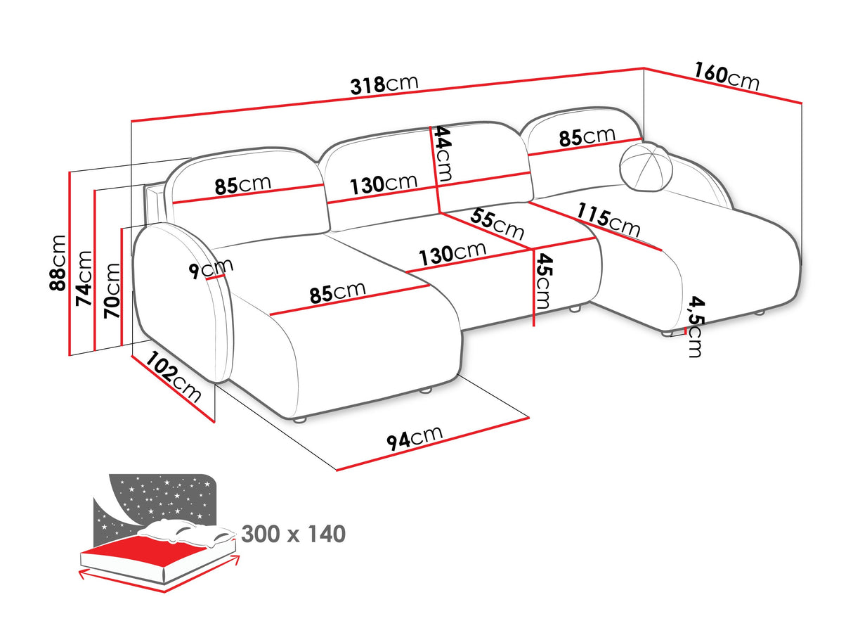 Sarokkanapé Narożnik DREAM U 2R+LC, Szín: Sereno 695