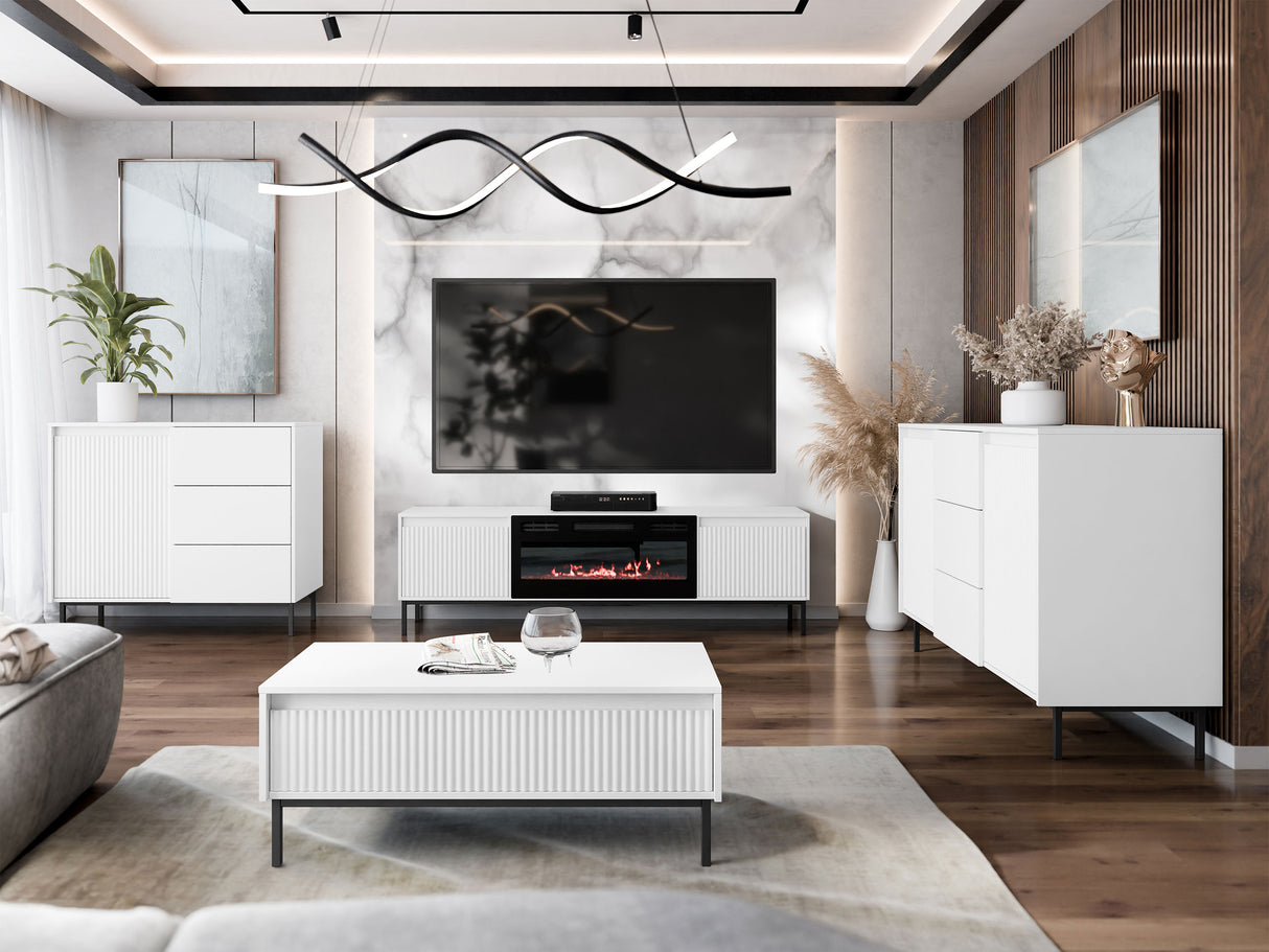 Nappali szett Meble OZMI III Kominek: Czarny, Szín: Fehér