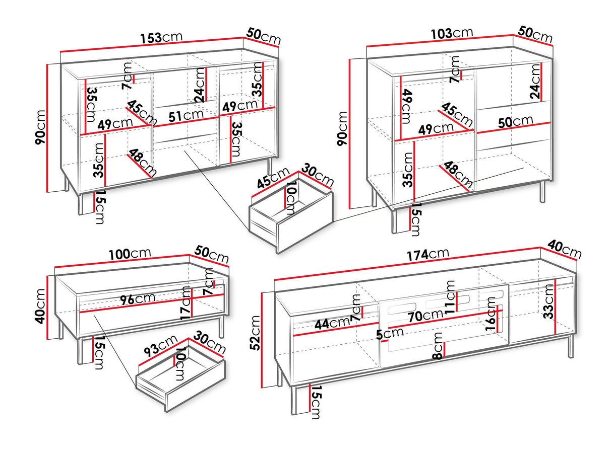 Nappali szett Meble OZMI III Kominek: Czarny, Szín: Fekete