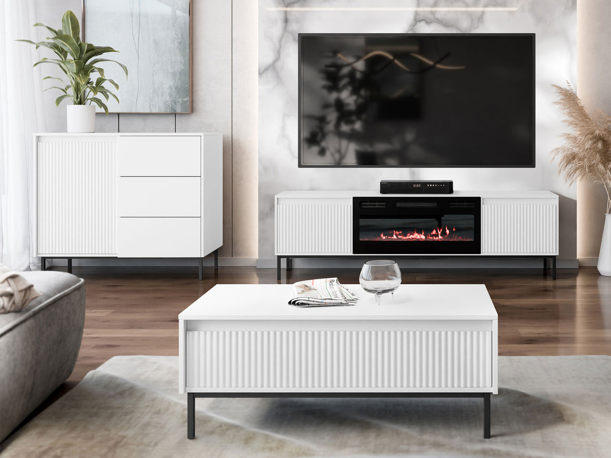Nappali szett Meble OZMI IV Kominek: Czarny, Szín: Fehér