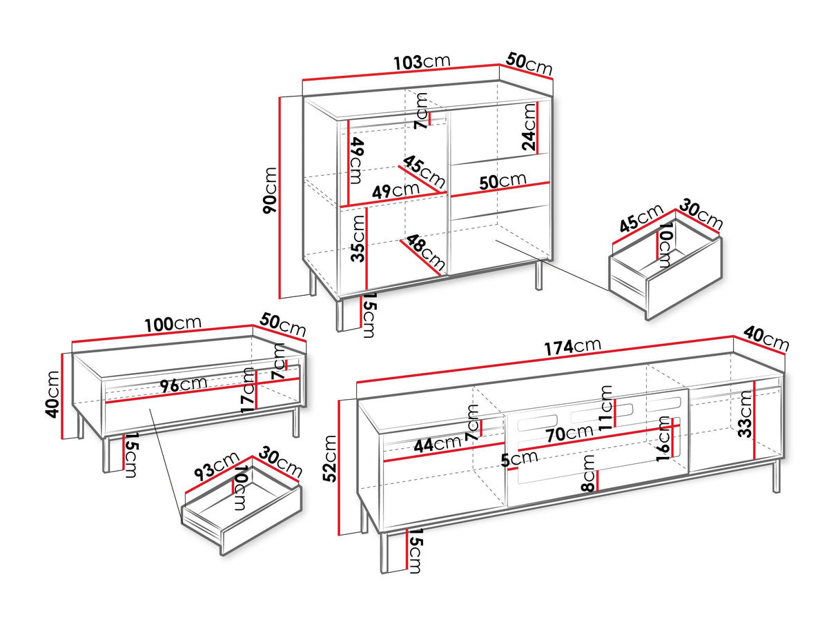 Nappali szett Meble OZMI IV Kominek: Czarny, Szín: Fehér