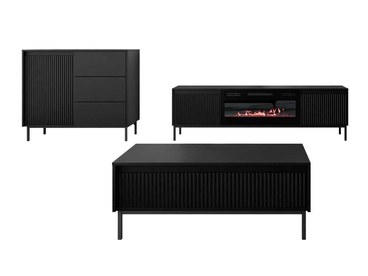 Nappali szett Meble OZMI IV Kominek: Czarny, Szín: Fekete