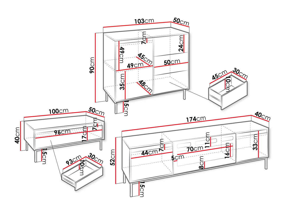 Nappali szett Meble OZMI IV Kominek: Czarny, Szín: Kasmír