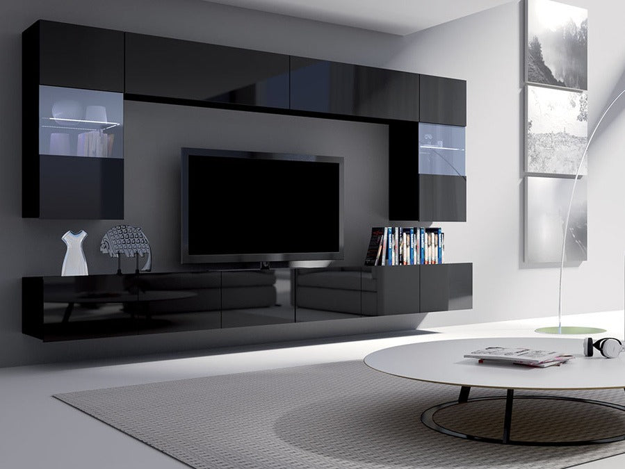 Fali szekrény Calabrini (Bralani BR02), Szín: Fekete + Fényes fekete