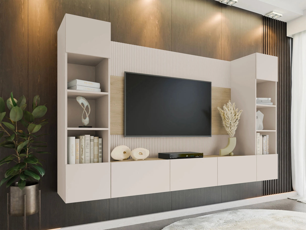 Nappali szett Meblościanka DEROMI I, Szín: Beige + Tölgy