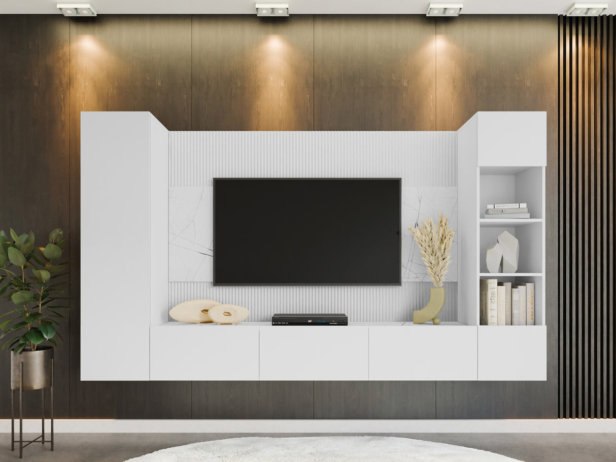 Nappali szett Meblościanka DEROMI IV, Szín: Fehér + Fehér márvány