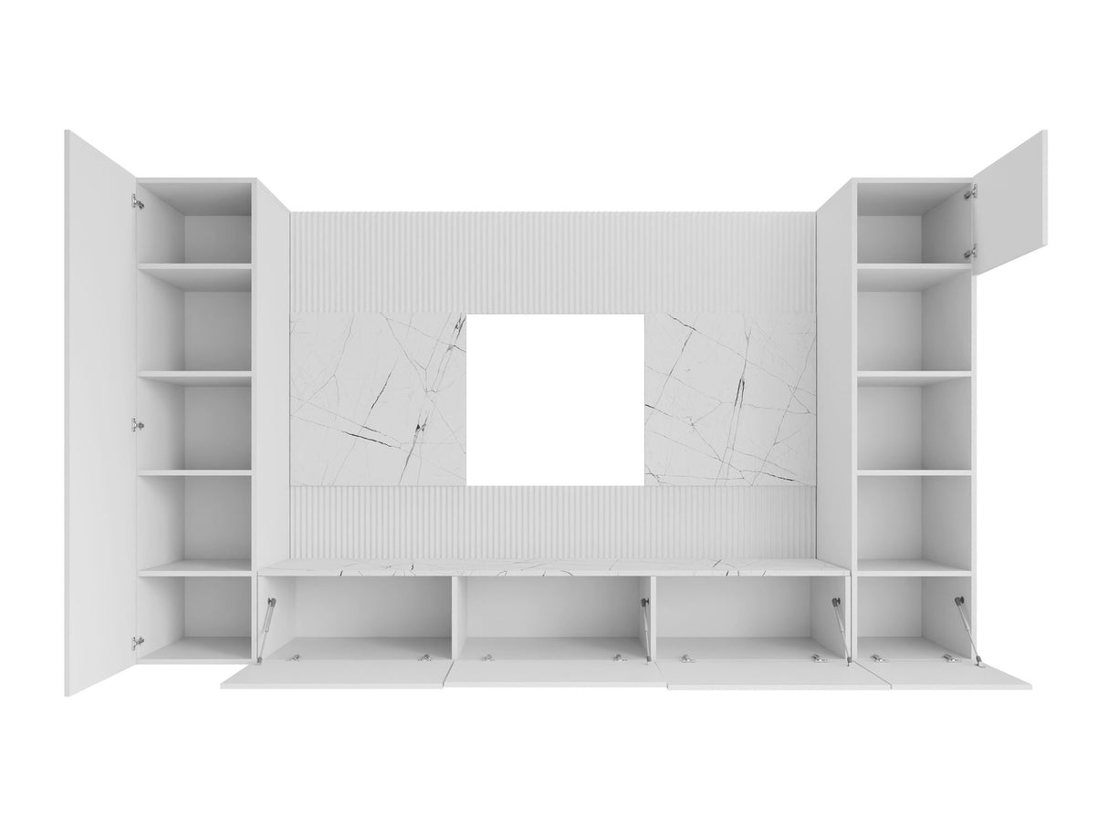 Nappali szett Meblościanka DEROMI IV, Szín: Fehér + Fehér márvány