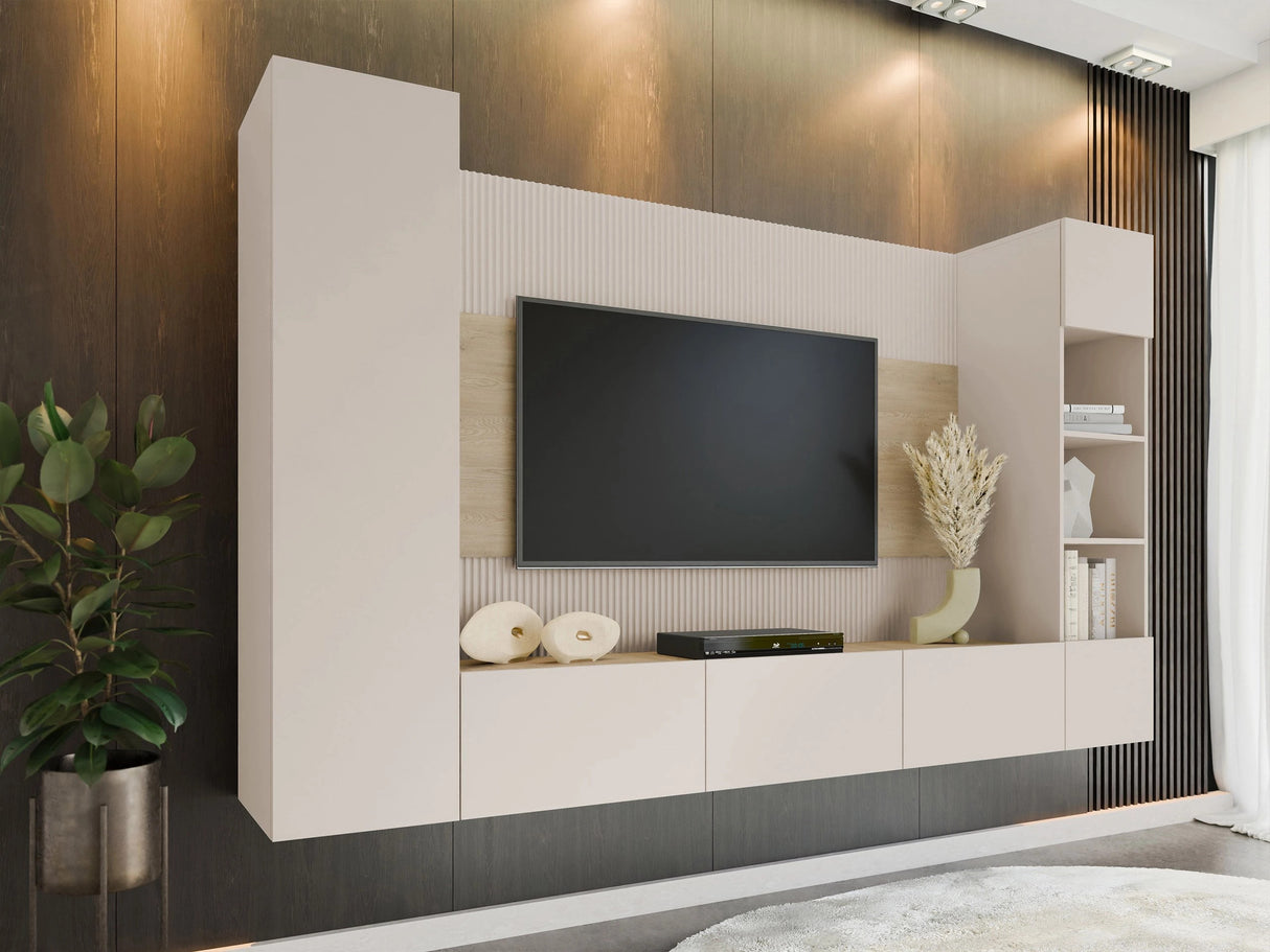 Nappali szett Meblościanka DEROMI IV, Szín: Beige + Tölgy