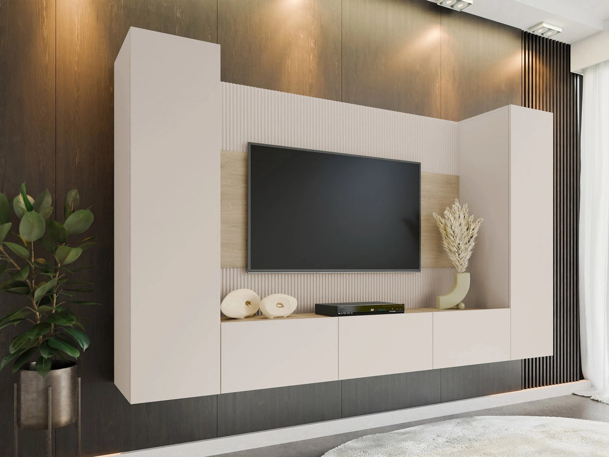 Nappali szett Meblościanka DEROMI V, Szín: Beige + Tölgy