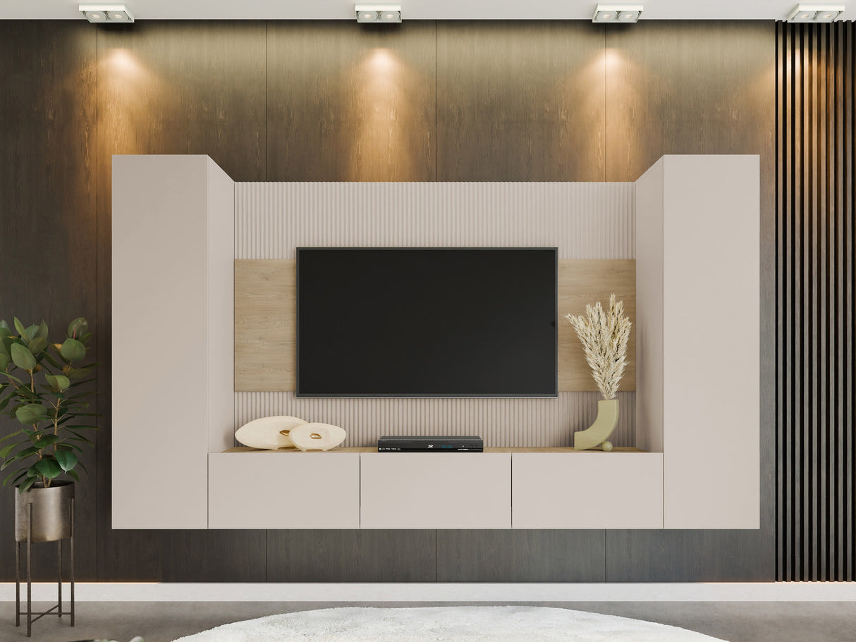 Nappali szett Meblościanka DEROMI V, Szín: Beige + Tölgy