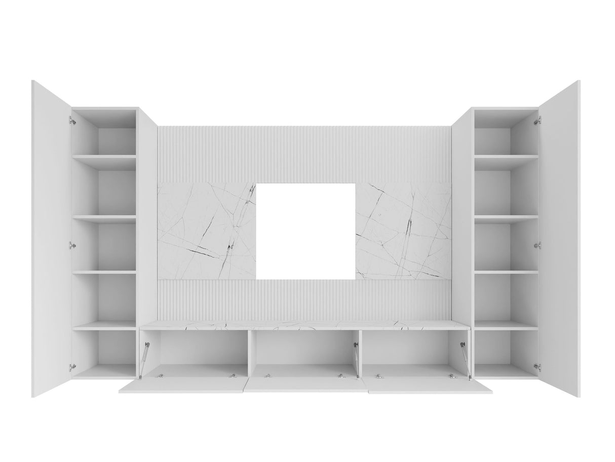 Nappali szett Meblościanka DEROMI V, Szín: Fehér + Fehér márvány