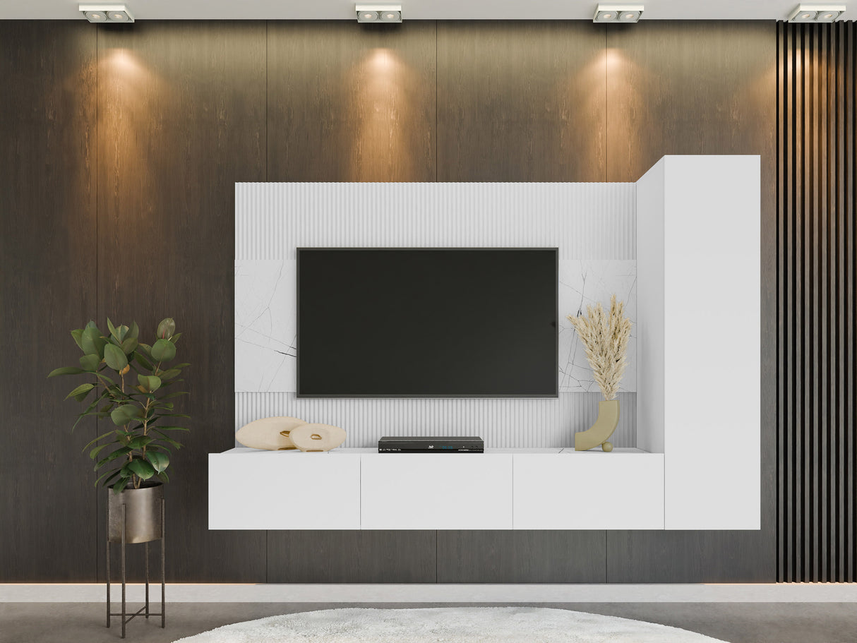 Nappali szett Meblościanka DEROMI VI, Szín: Fehér + Fehér márvány