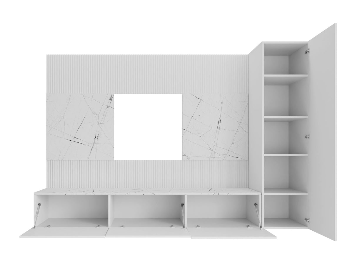 Nappali szett Meblościanka DEROMI VI, Szín: Fehér + Fehér márvány