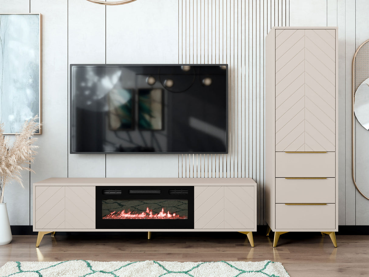 Nappali szett Meble XYLIX III Beż Piaskowy Kominek: Czarny