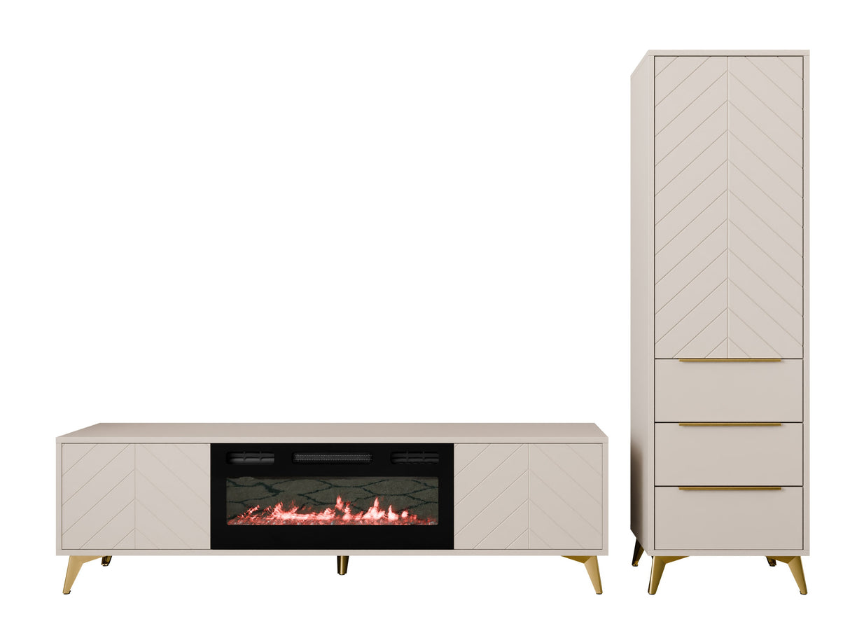 Nappali szett Meble XYLIX III Beż Piaskowy Kominek: Czarny