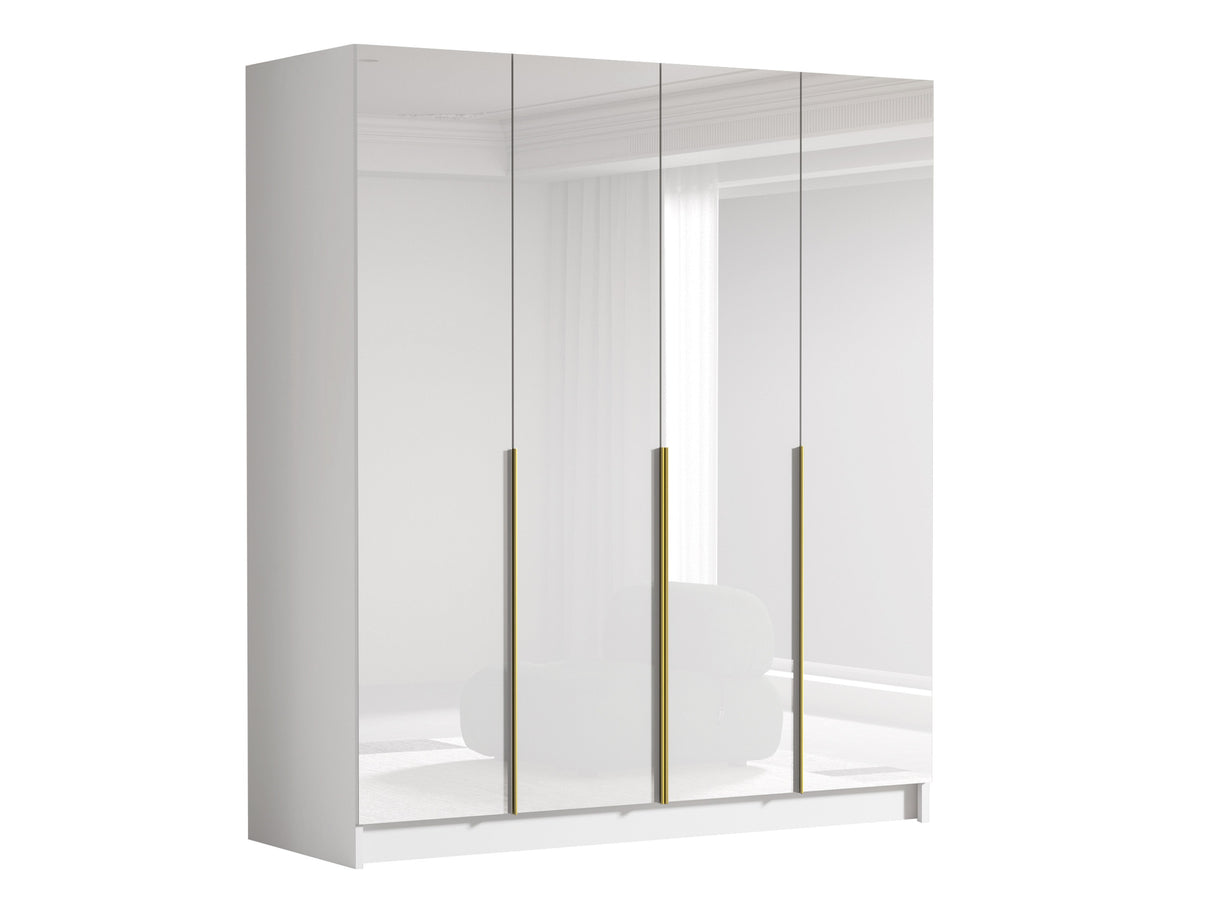 Gardróbszekrény Szafa SANTI I Biały/Biały Połysk, Fogantyú színe: Aranysárga